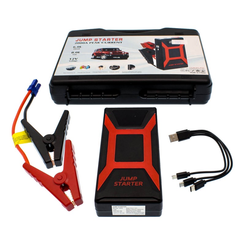 Jump Starter - Φορητός Εκκινητής Μπαταρίας Αυτοκινήτου 3 σε 1 με Power Bank και Φακό 12V K03