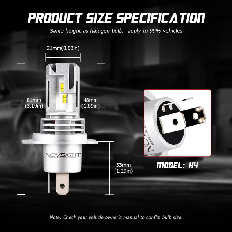 H4 LED 12V/24V 55W 10000LM 6000K IP68 A500 N30S NOVSIGHT 2 X 27.5W 2 έτη εγγύηση