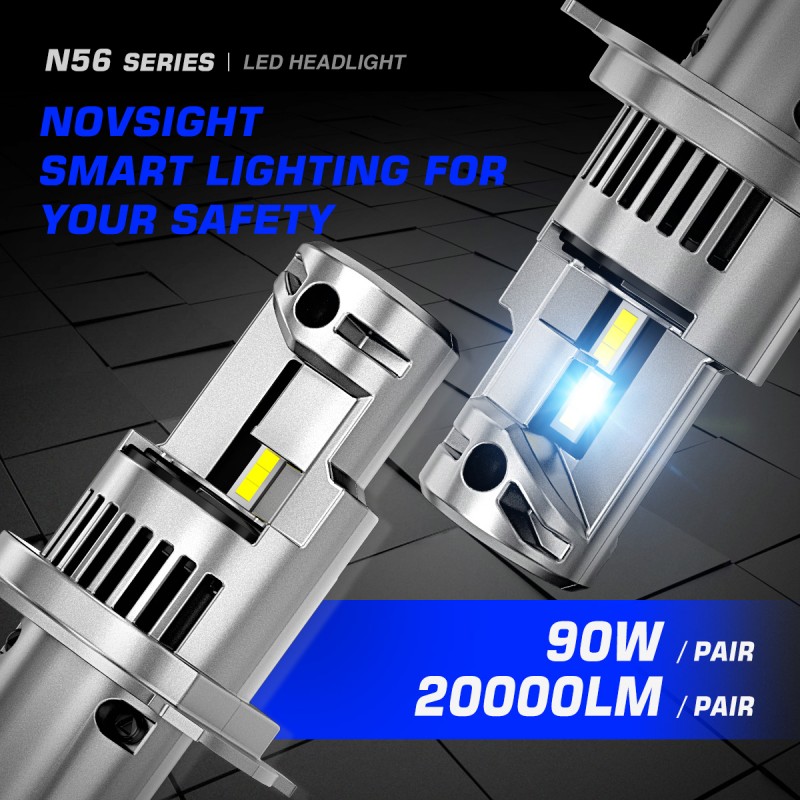 H4 LED 12V/24V 90W 20000LM 6500K IP68 A500 N56 NOVSIGHT 2 X 45W 2 έτη εγγύηση