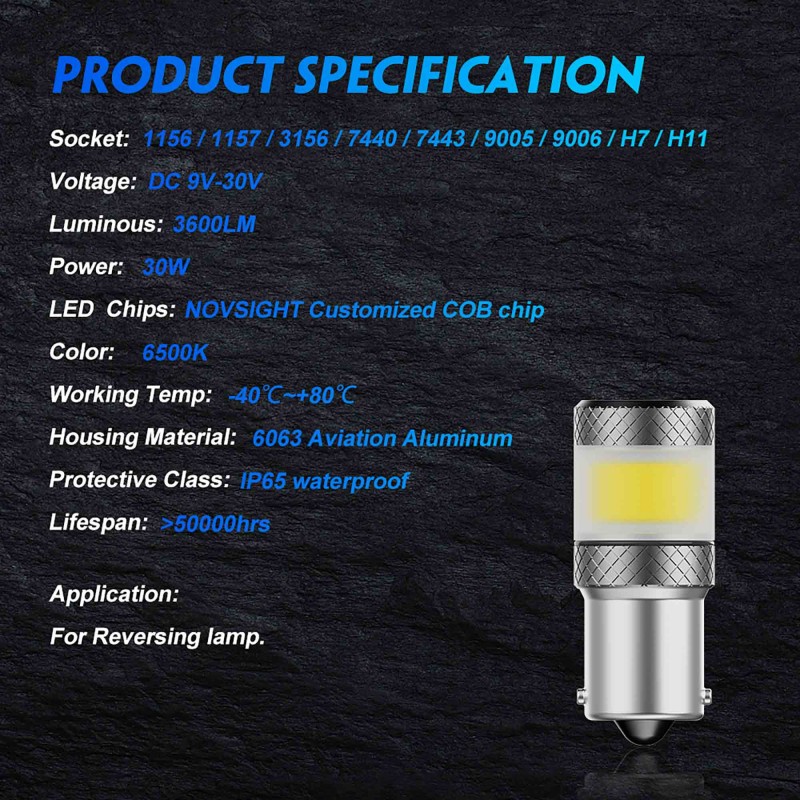 Μονοπολική λάμπα LED 1156 BA15S 12V/24V COB 15W 1800LM 6500K ψυχρό λευκό 2 τεμάχια A500 SL7 1156W NOVSIGHT