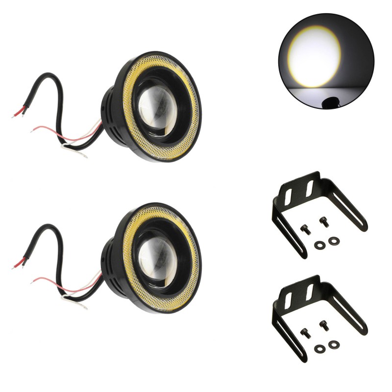 2 x Universal fog φώτα ομίχλης LED COB λευκό με Angel Eyes κίτρινο 3.5 ίντσες 89mm R500 IP65 OEM