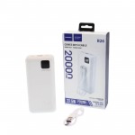 Powerbank με Θύρες USB και Type C 20000 mAh 22.5W με Ενσωματωμένα Καλώδια Φόρτισης Λευκό R26 TAKEMORE