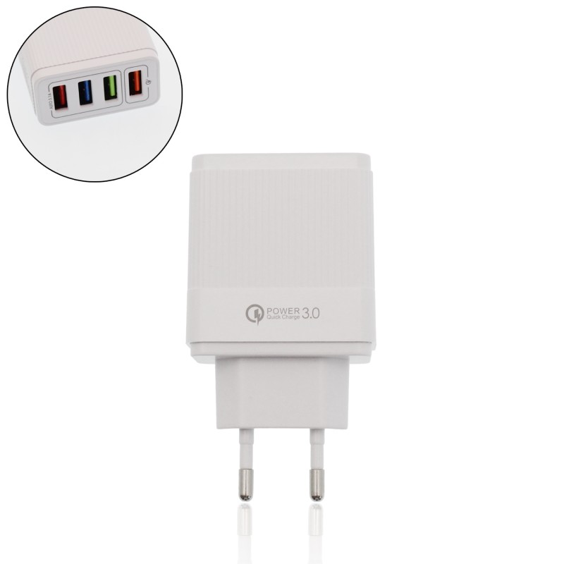 Φορτιστής γρήγορης φόρτισης με 4 θύρες USB 5V/6.2A λευκός keke-QC-04