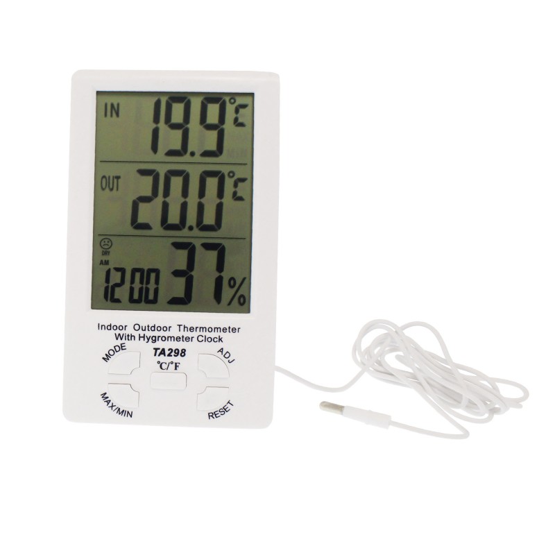 Ψηφιακό ρολόι-θερμόμετρο-υγρόμετρο LED εσωτερικού και εξωτερικού χώρου λευκό TA298 