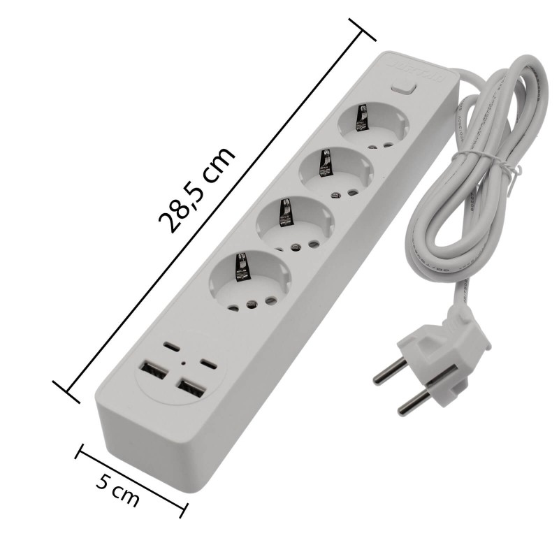 Πολύπριζο 4 Θέσεων με 2 Θύρες USB και 2 Θύρες Type-C με Διακόπτη Προστασίας Υπερφόρτωσης OG2204 JORTAN